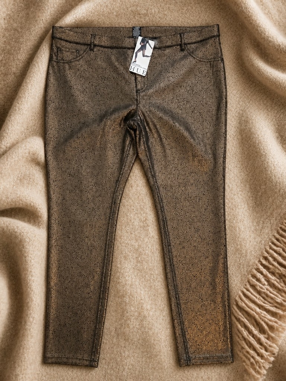 Hue Brand’s XL evening Wear Skinny legs pants In Bronze/Gold Tones